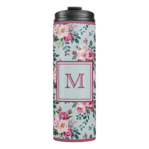 Grandmillennial Dusty Rose Floral Benutzerdefinier Thermosbecher
