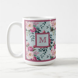 Grandmillennial Dusty Rose Floral Custom Monogram Kaffeetasse