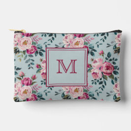 Grandmillennial Dusty Rose Floral Custon Monogram Zubehörtasche