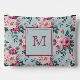 Grandmillennial Dusty Rose Floral Custon Monogram Zubehörtasche