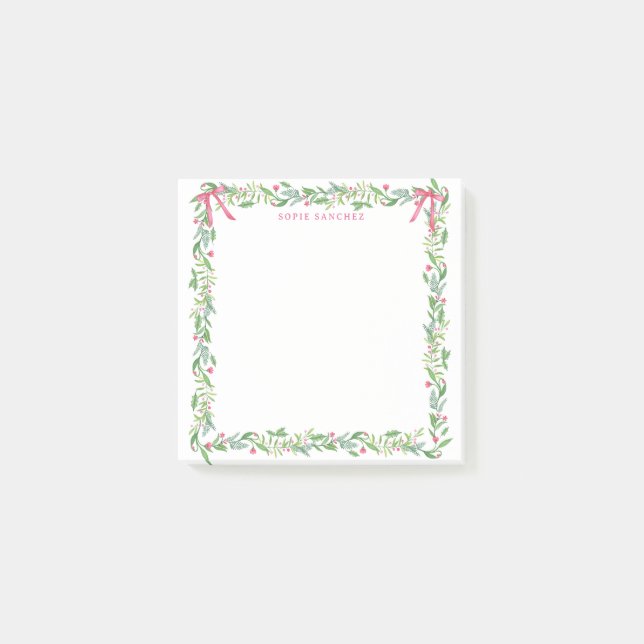 Grandmillennial Evergreen Swag mit Monogram Post-it Klebezettel (Vorderseite)