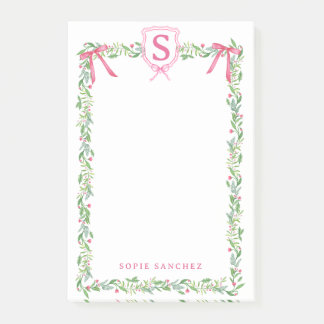 Grandmillennial Evergreen Swag mit Monogram Post-it Klebezettel