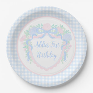 Grandmillennial Floral Gingham Preppy Paper Plate Pappteller