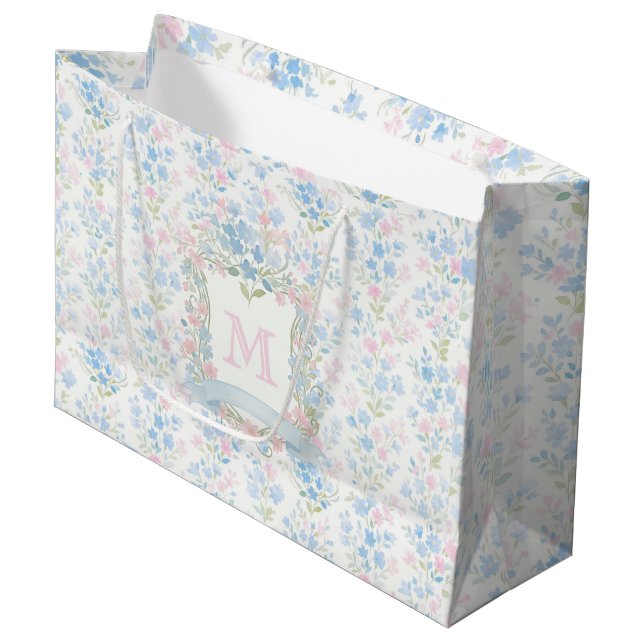 Grandmillennial Floral Personalized Gift Bag Große Geschenktüte (Vorderseite Schrägansicht)