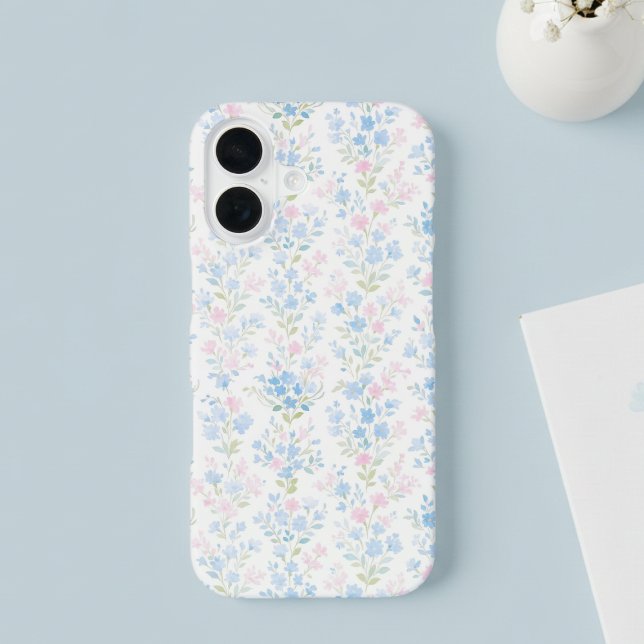 Grandmillennial Floral Phone Case iPhone 16 Hülle (pretty coquette grandmillennial pink blue floral phone case)