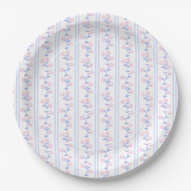 Grandmillennial Floral Preppy Paper Plate Pappteller (Vorderseite)