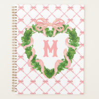 Grandmillennial Heart Wreath Monogram Bamboo & Bow