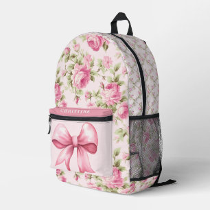 Grandmillennial Hütte Rose Pink Bow Backpack Bedruckter Rucksack