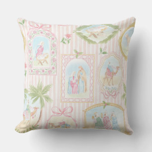 Grandmillennial Pastel-Weihnachtsmonogramm Kissen