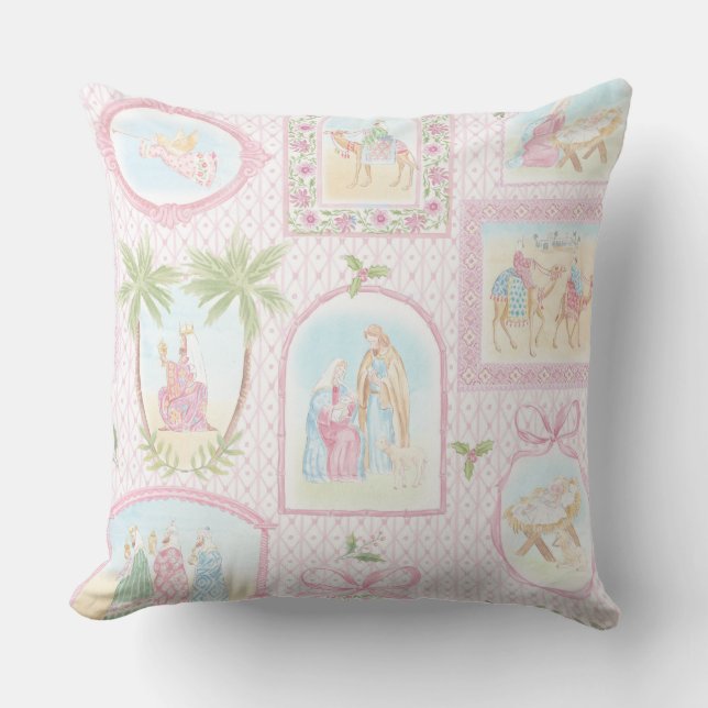 Grandmillennial Pastel Weihnachtsmonogramm Kissen (Vorderseite)