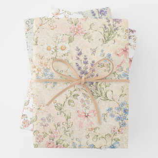 Grandmillennial Pastell-Blumen-Vintage-Landhaus Geschenkpapier Set