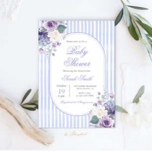 Grandmillennial Periwinkle Floral Baby Dusche Einladung
