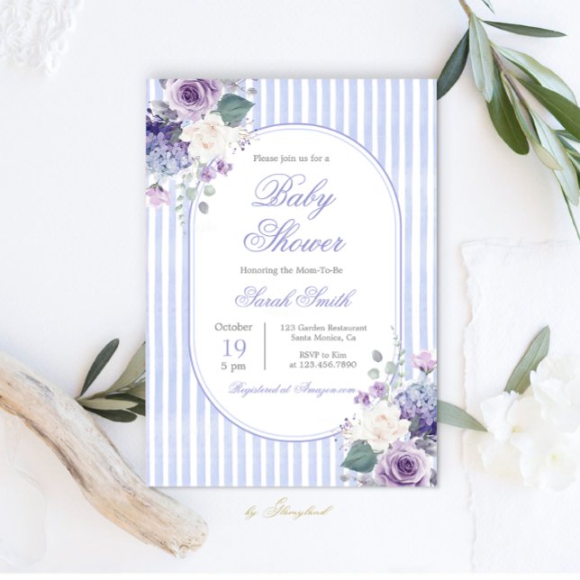 Grandmillennial Periwinkle Floral Baby Dusche Einladung (Von Creator hochgeladen)