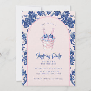Grandmillennial Pink & Blue Damask Champagne Einladung