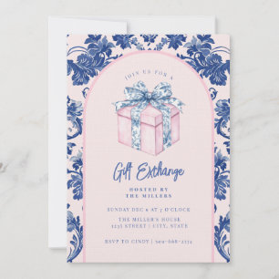 Grandmillennial Pink & Blue Damask Geschenk Einladung