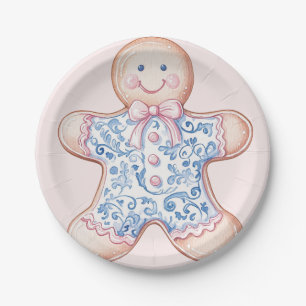 Grandmillennial Pink & Blue Damask Gingerbrot Mann Pappteller