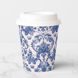 Grandmillennial Pink & Blue Damask Pappbecher