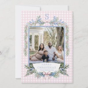 Grandmillennial Pink & Blue Holly Weihnachten Einladung