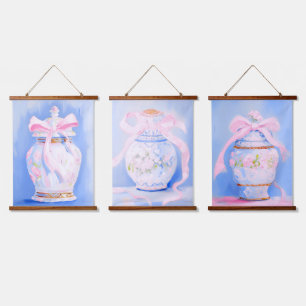 Grandmillennial preppy Ingwerjar Acrylmalerei Wandteppich Mit Holzrahmen