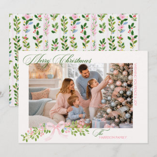 Grandmillennial-Rosa-Schleifen-Foto Feiertagskarte