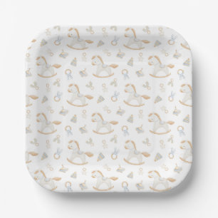 Grandmillennial Schaukelpferd-Baby-Party Pappteller