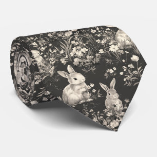 Grandmillennial Schwarz Kaninchen Toile-Muster Krawatte