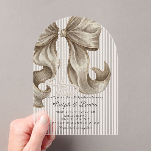 Grandmillennial Striped Bow Girl Baby Shower Acryleinladungen (Insitu (Handheld))