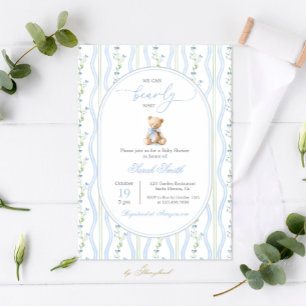 Grandmillennial Teddy Bear Baby Shower Boy Einladung
