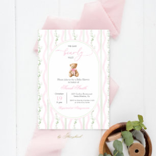 Grandmillennial Teddy Bear Baby Shower Girl Einladung