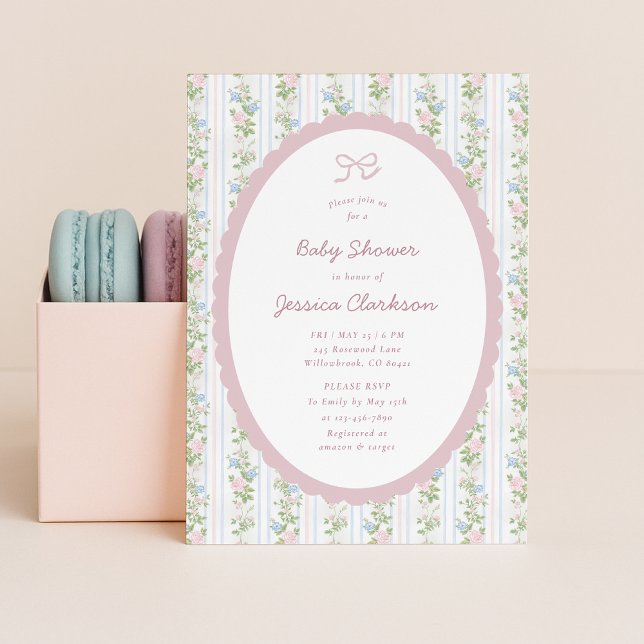 Grandmillennial Vintage Style Floral Baby Shower  Ankündigung (Von Creator hochgeladen)
