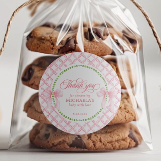 Grandmillennial Watercolor Babydusche Danke Runder Aufkleber (Von Creator hochgeladen)