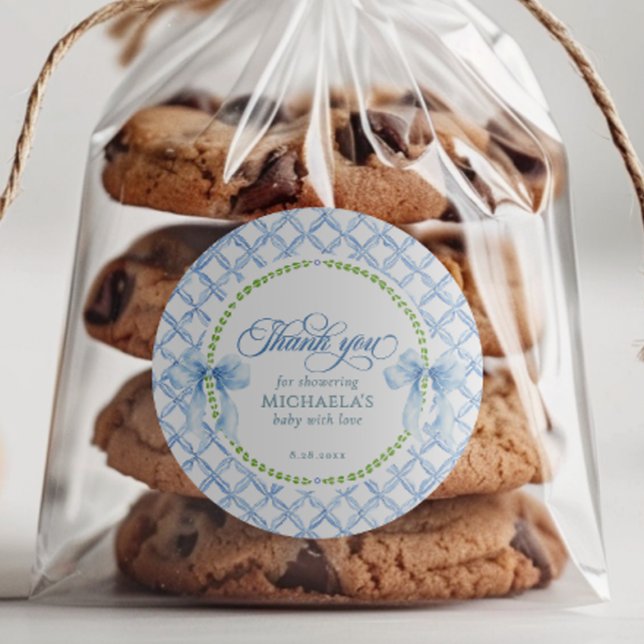 Grandmillennial Watercolor Babydusche Danke Runder Aufkleber (Von Creator hochgeladen)