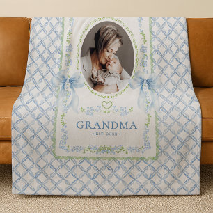 Grandmillennial Watercolor Bows Oma Foto Fleecedecke