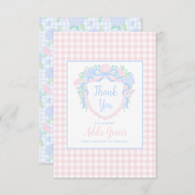 Grandmillennial Watercolor Wappen Dankeskarte (Vorne/Hinten)