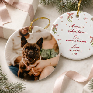 Grandmillennial-Weihnachtsbogen-Mistelzweig Hausti Keramik Ornament