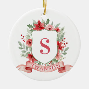 Grandmillennial-Weihnachtswappen   Weihnachtsmonog Keramik Ornament