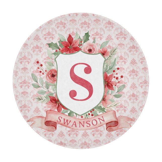 Grandmillennial-Weihnachtswappen | Weihnachtsmonog Schneidebrett (Vorderseite)