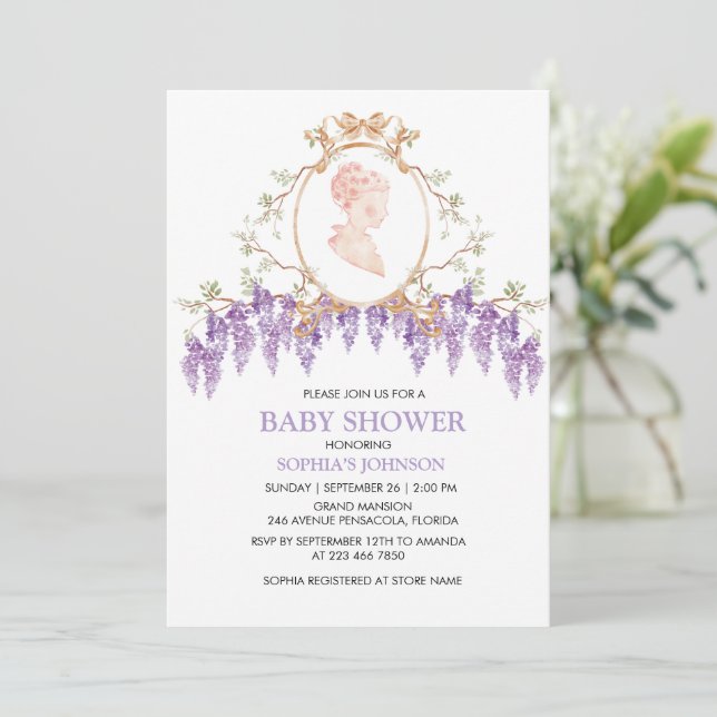 Grandmillennial Wisteria Baby Shower Invitation Einladung (Stehend Vorderseite)