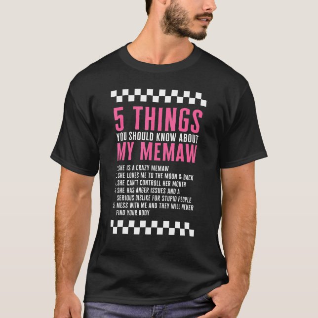 Grandmother 5 Things About Memaw Grammy Mother's D T-Shirt (Vorderseite)