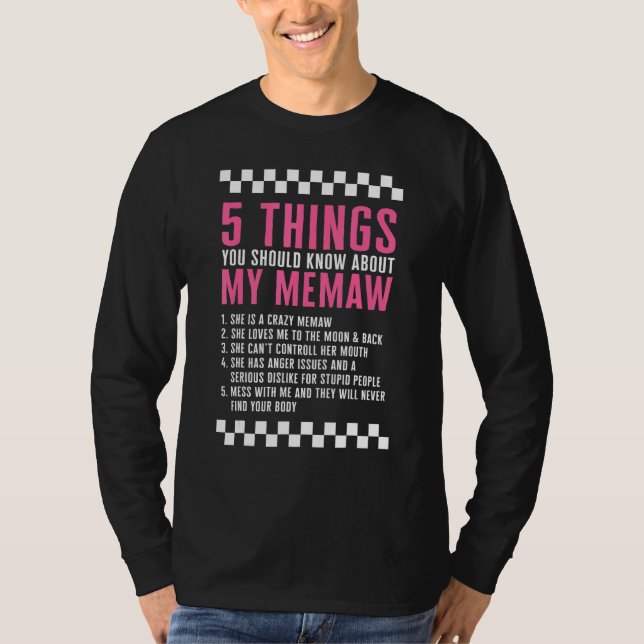 Grandmother 5 Things About Memaw Grammy Mother's D T-Shirt (Vorderseite)
