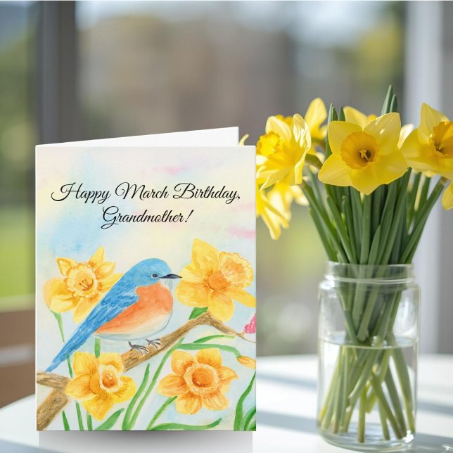 Grandmother Happy March Birthday Blue Bird  Karte (Von Creator hochgeladen)