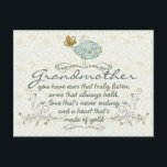 Grandmother Poem with Birds Postkarte<br><div class="desc">You have ears that truly listen,  arms that always hold,  love that's never ending and a heart that's made of gold. With two light birds on each sides and trendy twirls,  swirls,  with some orange,  yellow,  gold colors for the tails and flowers.</div>