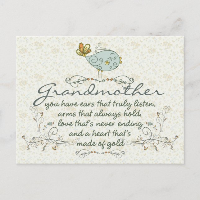 Grandmother Poem with Birds Postkarte (Vorderseite)