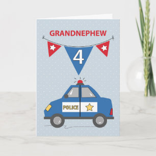 Grandnephew 4. Geburtstag Blue Police Car Karte
