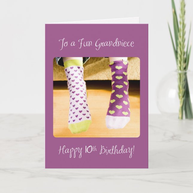 Grandniece 10. Geburtstag Crazy Socks Karte (Vorderseite)