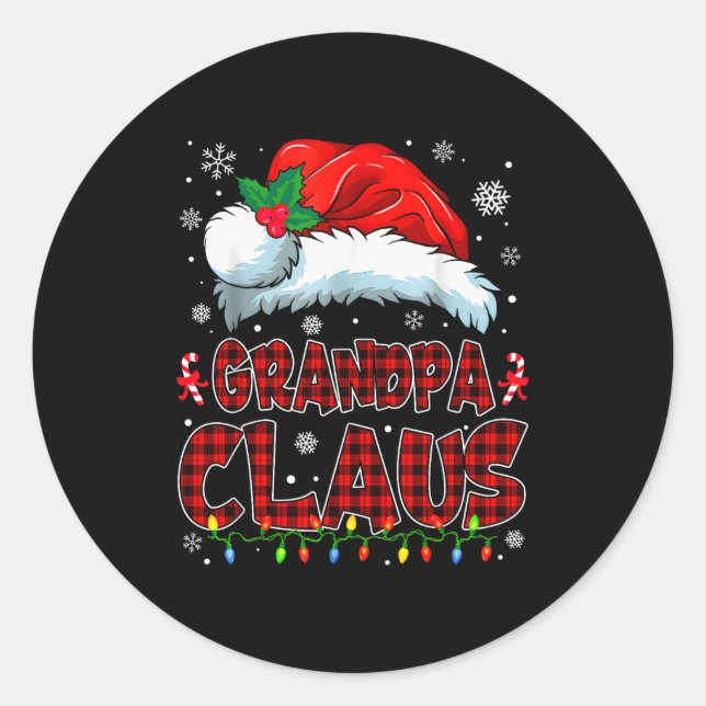 Grandpa Claus Christmas Lights Pajama Family Group Runder Aufkleber (Vorderseite)