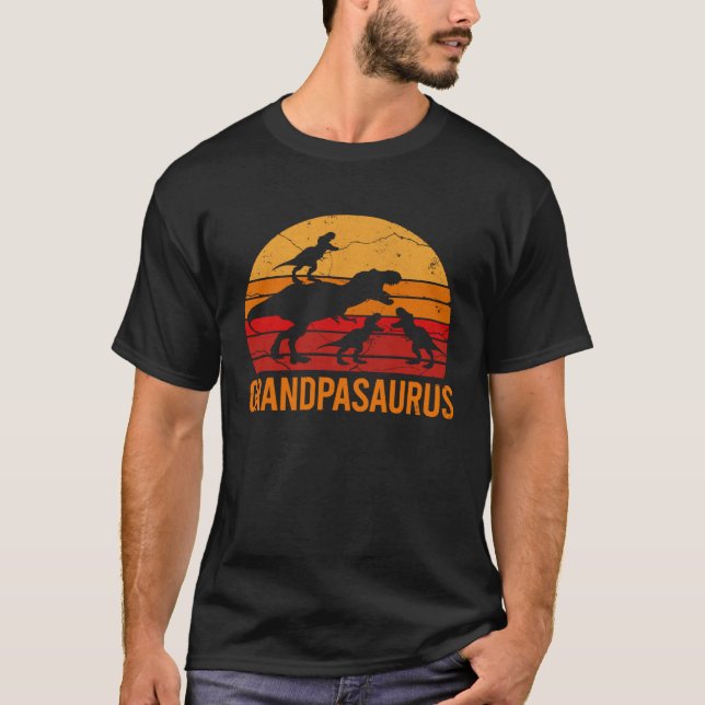 Grandpa Dinosaur Daddy  3 Three Kids Grandpasaurus T-Shirt (Vorderseite)