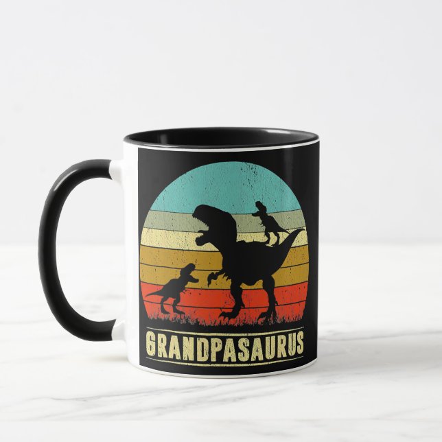 Grandpa Dinosaurier Grandpasaurus 2 Zwei Kinder Tasse (Links)
