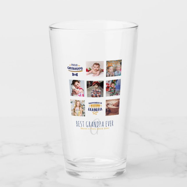 GRANDPA FOTO COLLAGE GIFT Proud Papa Pops Grampen Glas (Vorderseite)