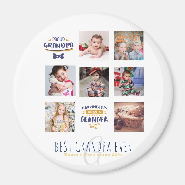 GRANDPA FOTO COLLAGE GIFT Proud Papa Pops Grampen Magnet (Vorne)